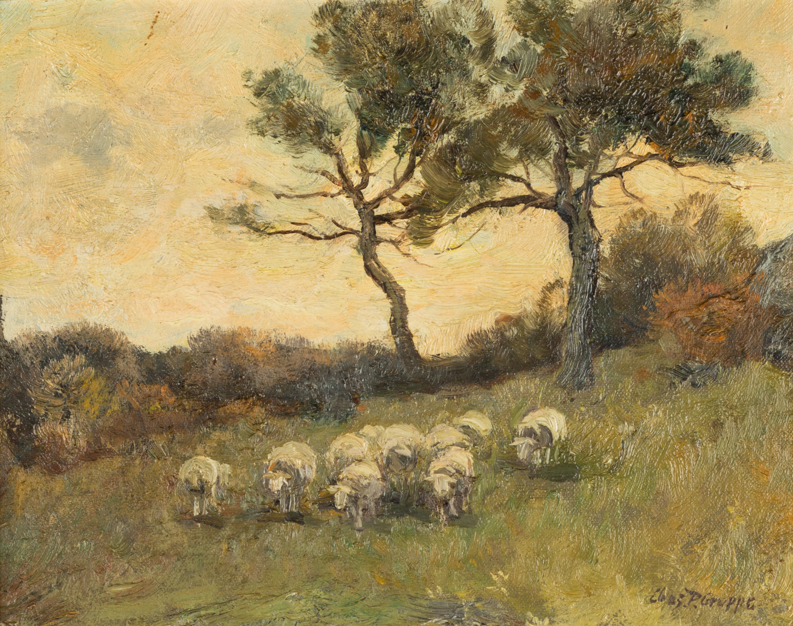 Appraisal: CHARLES GRUPPE AMERICAN - SHEEP IN PASTURE Oil on artist