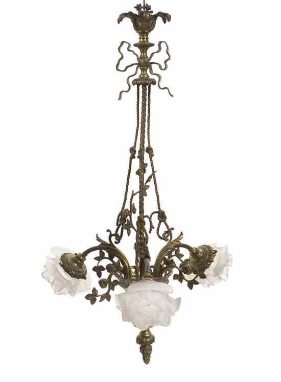 Appraisal: A French Gilt Metal Three-Light Fixture cast as a basket