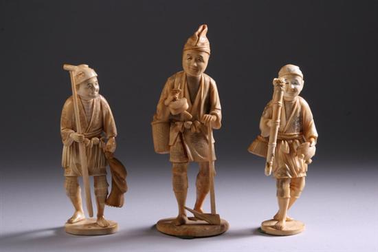 Appraisal: THREE JAPANESE IVORY OKIMONO OF FISHERMEN Signed - Largest in