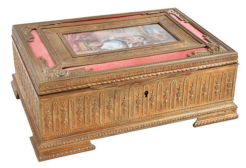 Appraisal: French Dor Bronze and Enameled Dresser Box late th early