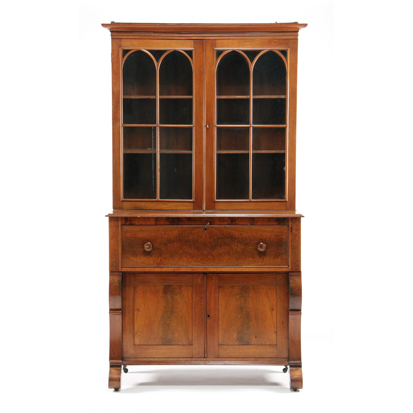 Appraisal: American Late Classical Secretary Bookcase circa Mid-Atlantic region burled walnut