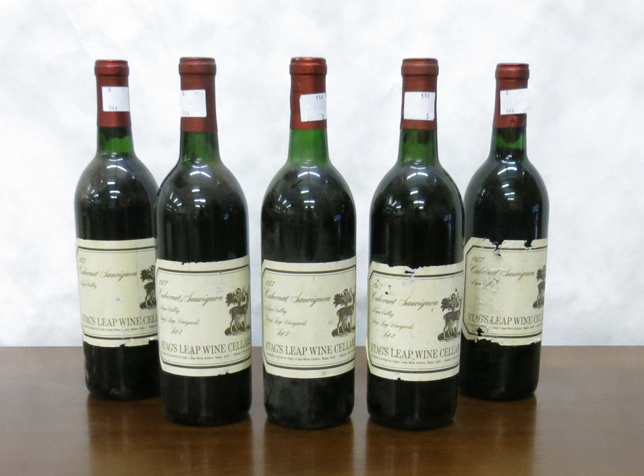 Appraisal: FIVE BOTTLES OF VINTAGE CALIFORNIA CABERNET SAUVIGNON Stag's Leap Wine