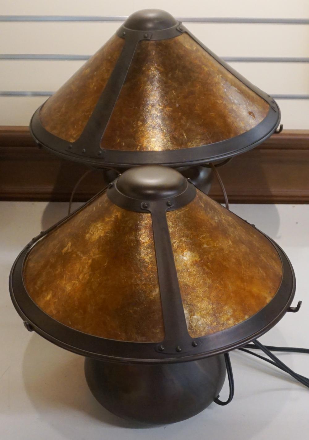 Appraisal: TWO MICA LAMP CO PATINATED METAL BASE AND MICA SHADE