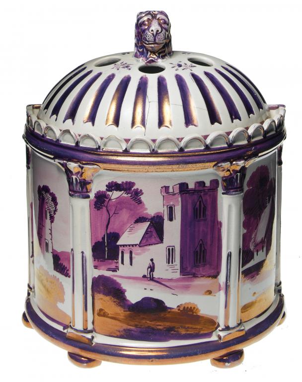 Appraisal: A PURPLE LUSTRE SEMI CIRCULAR BOUGH POT AND COVER of