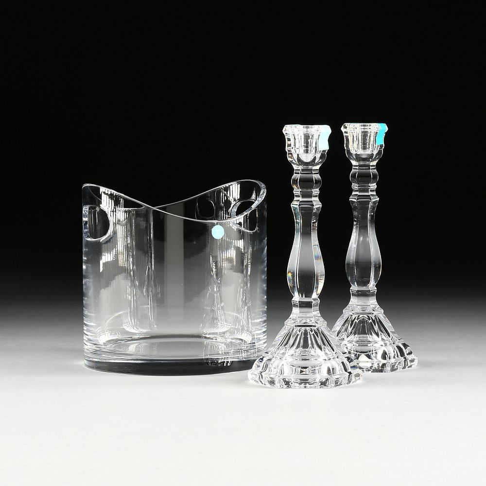 Appraisal: A PAIR OF TIFFANY CO CRYSTAL HAMPTON CANDLESTICKS AND A