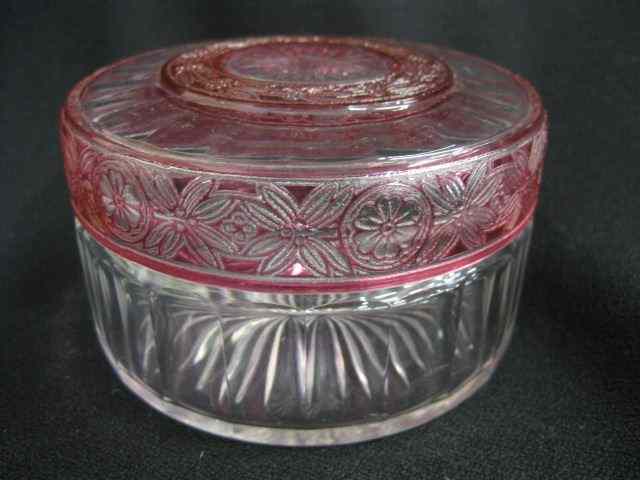 Appraisal: French Cameo Art Glass Powder Jar cranberry floral cut ''