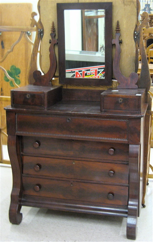 Appraisal: EMPIRE MAHOGANY BUREAU WITH MIRROR late Classicism American mid th