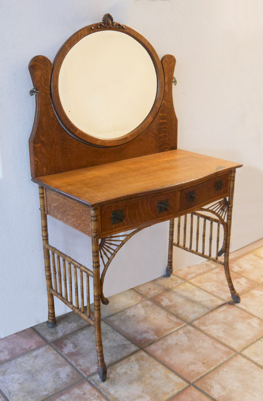 Appraisal: AESTHETIC MOVEMENT BAMBOO OAK VANITY Oak top with central round