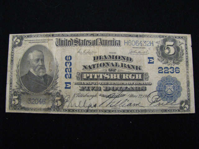 Appraisal: National Currency Pittsburgh blue seal large size