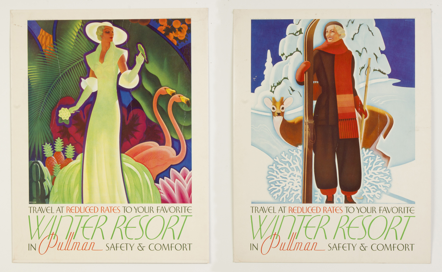 Appraisal: Two Winter Resort in Pullman Vintage Travel Posters C Paperboard