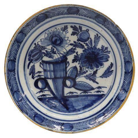 Appraisal: Delft blue and white tin glazed earthenware charger th c