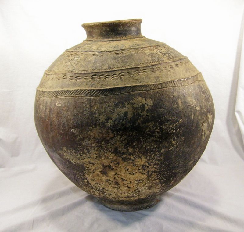 Appraisal: Ancient Redware Vessel Large hand made pottery vessel with a