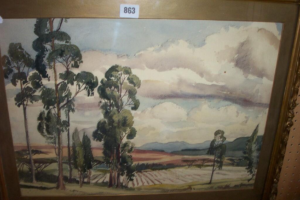 Appraisal: An early th century watercolour landscape with ploughed field and