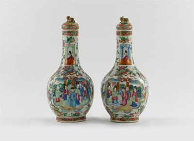 Appraisal: A pair of Chinese Canton famille rose bottle vases and