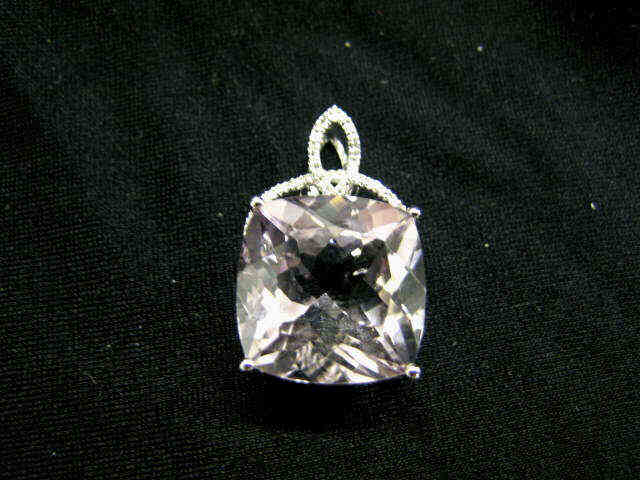 Appraisal: Amethyst Diamond Pendant carat square cut light purple gem with