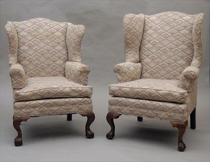 Appraisal: Near Pair of Upholstered Wing Chairs