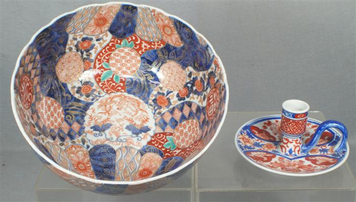 Appraisal: pieces of Japanese Imari chamber stick and small punch bowl