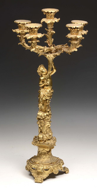 Appraisal: A FRENCH ORMOLU FOUR BRANCH CANDELABRA of classical rococo form