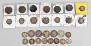 Appraisal: Lot Of Barber Half Dollars Quarters Includes Barber Half Dollars