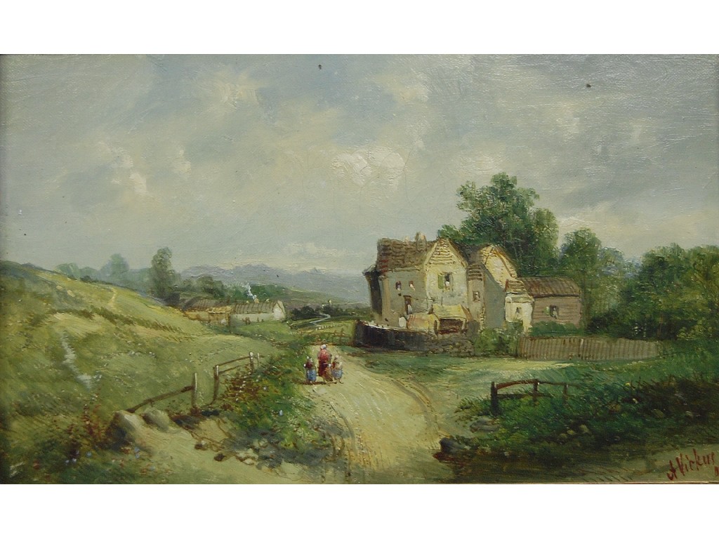 Appraisal: A Vickers - A country scene with farmstead and mother