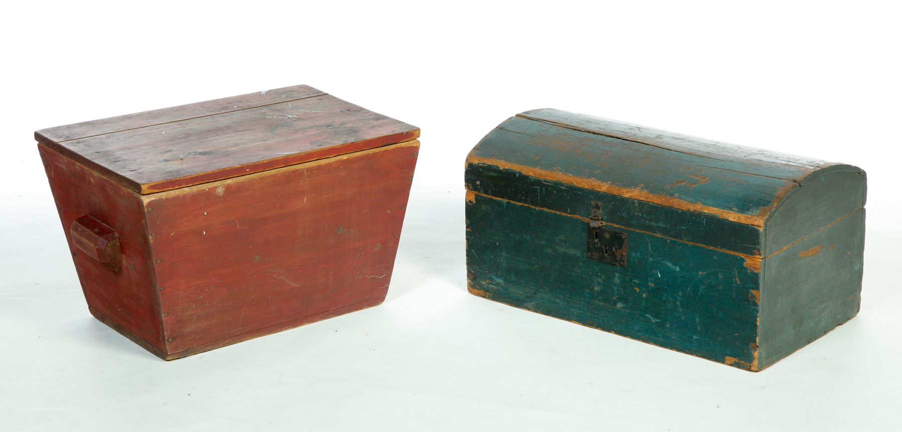 Appraisal: TWO PAINTED WOODEN BOXES American rd quarter - th century