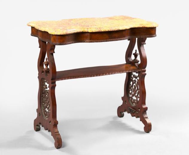 Appraisal: American Rococo Revival Walnut and Marble-Top Side Table probably Philadelphia