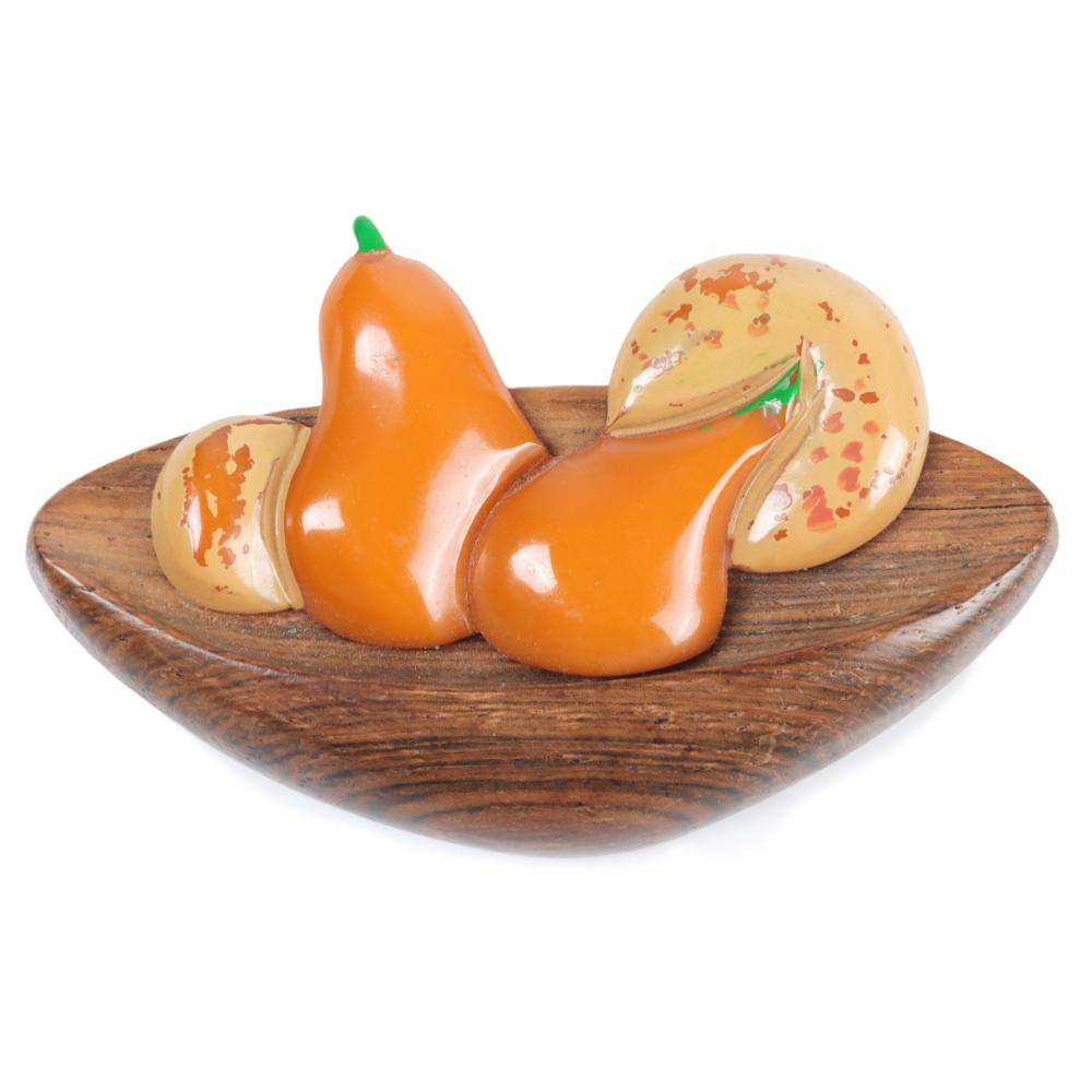 Appraisal: WOODEN FRUIT BOWL PIN WITH BAKELITE FRUIT FIGURES H X