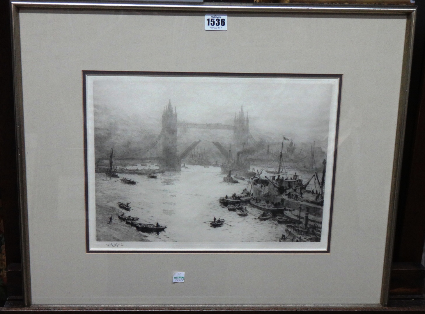 Appraisal: William Lionel Wyllie - Tower Bridge etching with drypoint signed