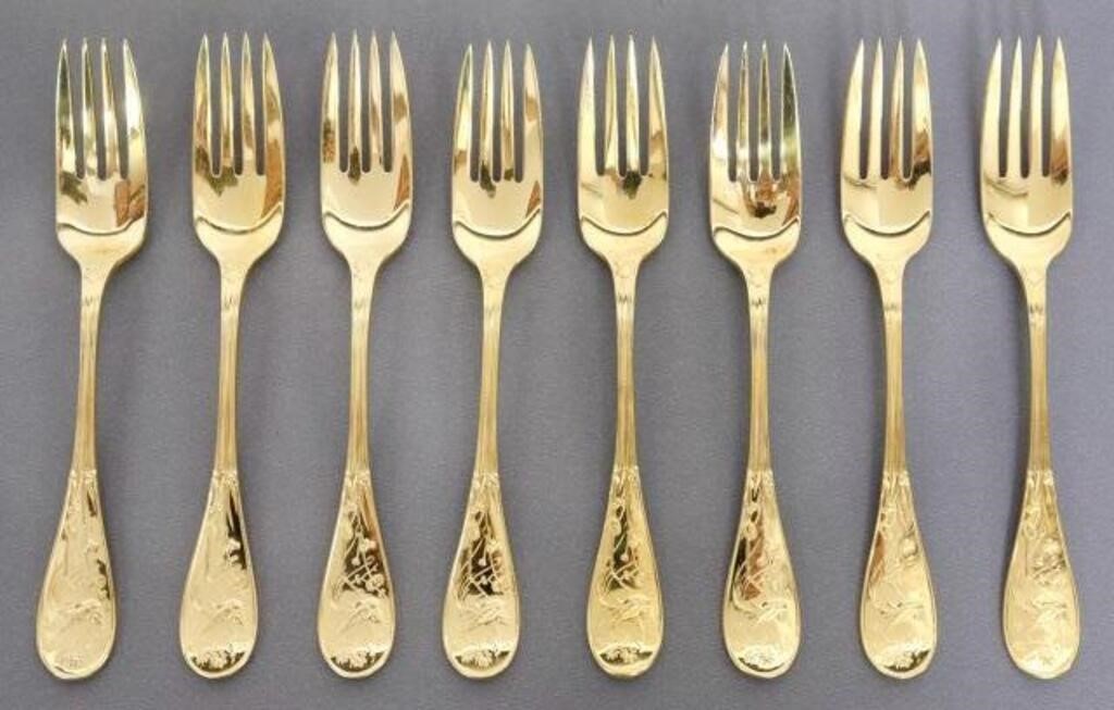 Appraisal: TIFFANY AUDUBON SILVER GILT DESSERT FORKS lot of American sterling