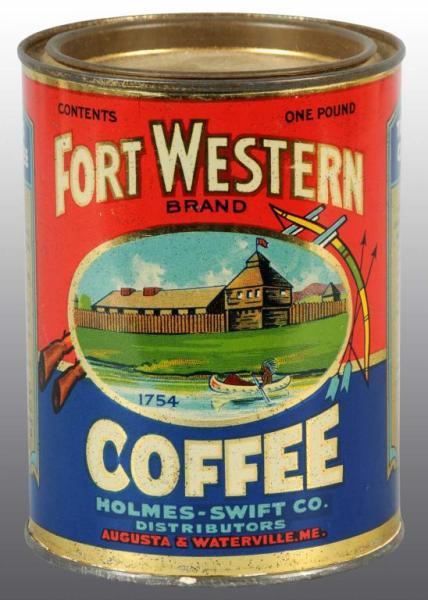 Appraisal: Fort Western Coffee Tin Description Manufactured by Holmes Swift Company