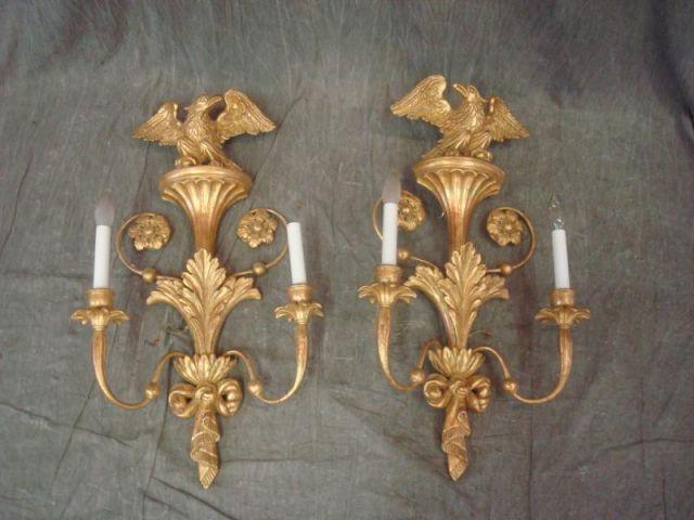 Appraisal: Pair of Arm Giltwood Sconces From a Bedford home Dimensions