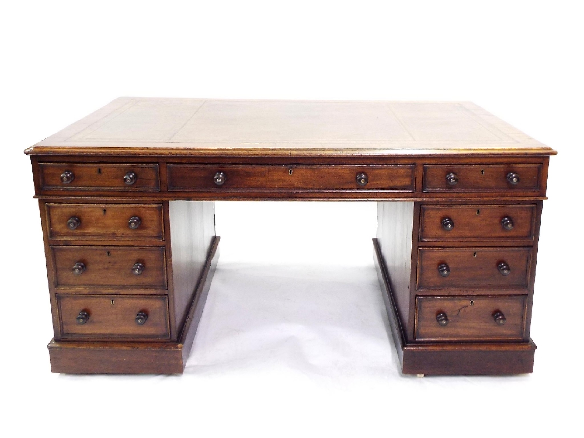 Appraisal: Victorian mahogany twin pedestal partners desk fitted with an arrangement