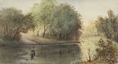 Appraisal: CHARLES MARION RUSSELL Cowboy on Horseback Crossing a River Watercolor