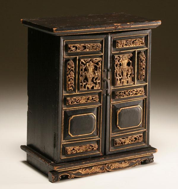 Appraisal: Chinese carved wooden household shrine with lacquered and gilt surface