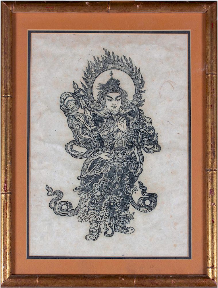 Appraisal: Asian Deity Asian Deity Woodblock on paper in h x