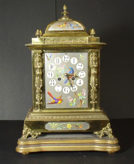 Appraisal: An early th century brass painted mantel clock the silvered