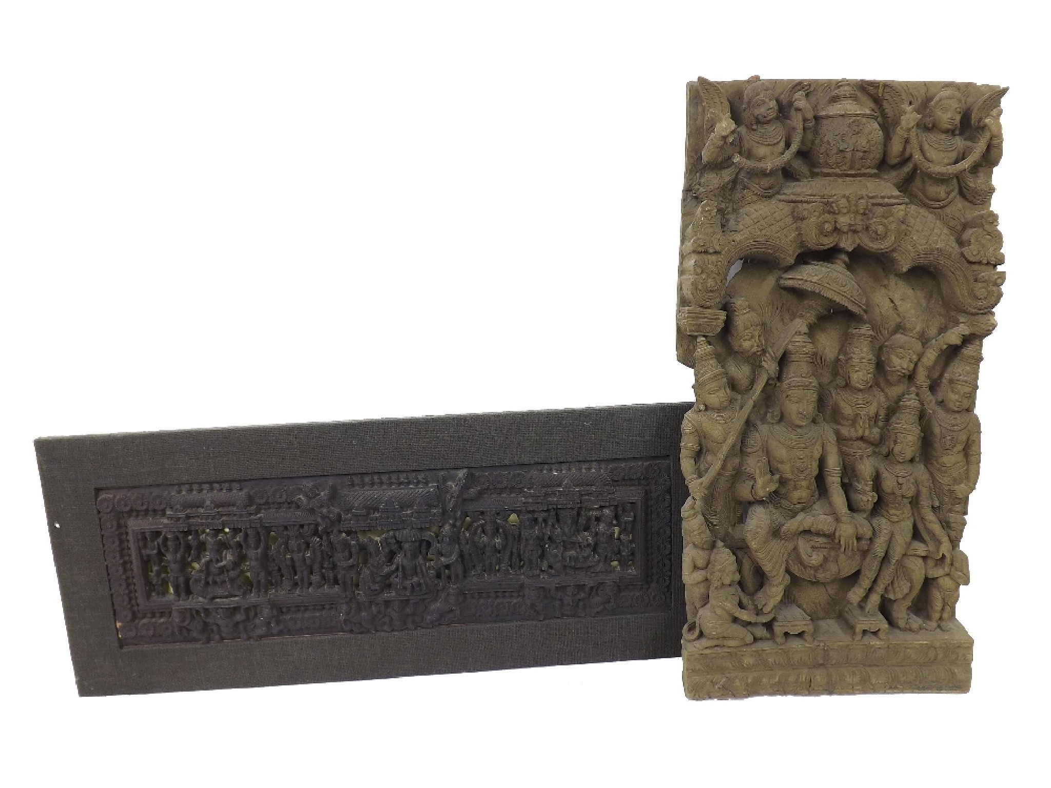 Appraisal: Interesting antique Indian hardwood relief carved plaque depicting a dignitary