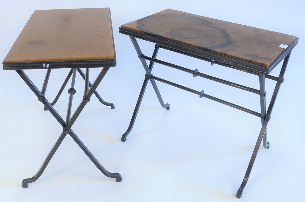 Appraisal: Pair of Iron rectangle tables with cross stretcher base and