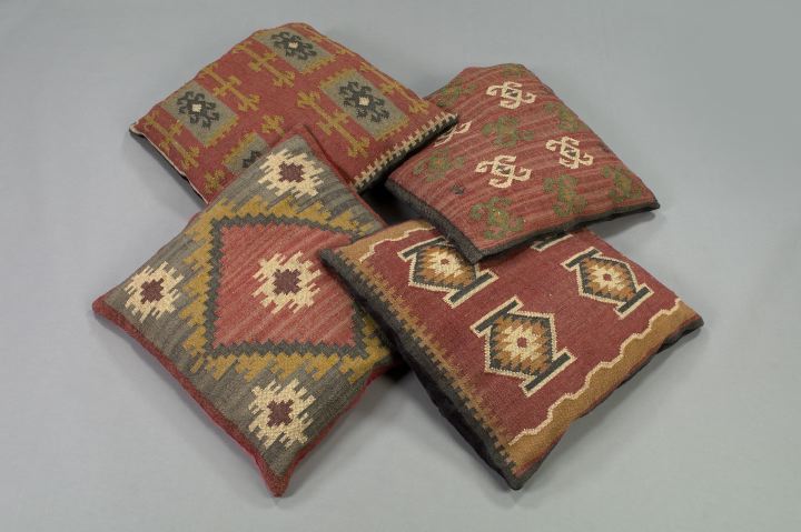 Appraisal: Set of Four Large Kilim Carpet-Faced Square Floor Pillows each