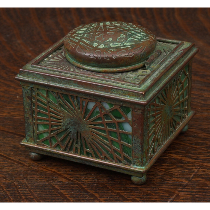 Appraisal: Tiffany Studios inkwell bronze with a pine needle pattern over