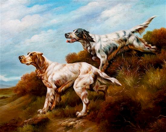 Appraisal: Three Works of Art depicting English Setters Largest x inches