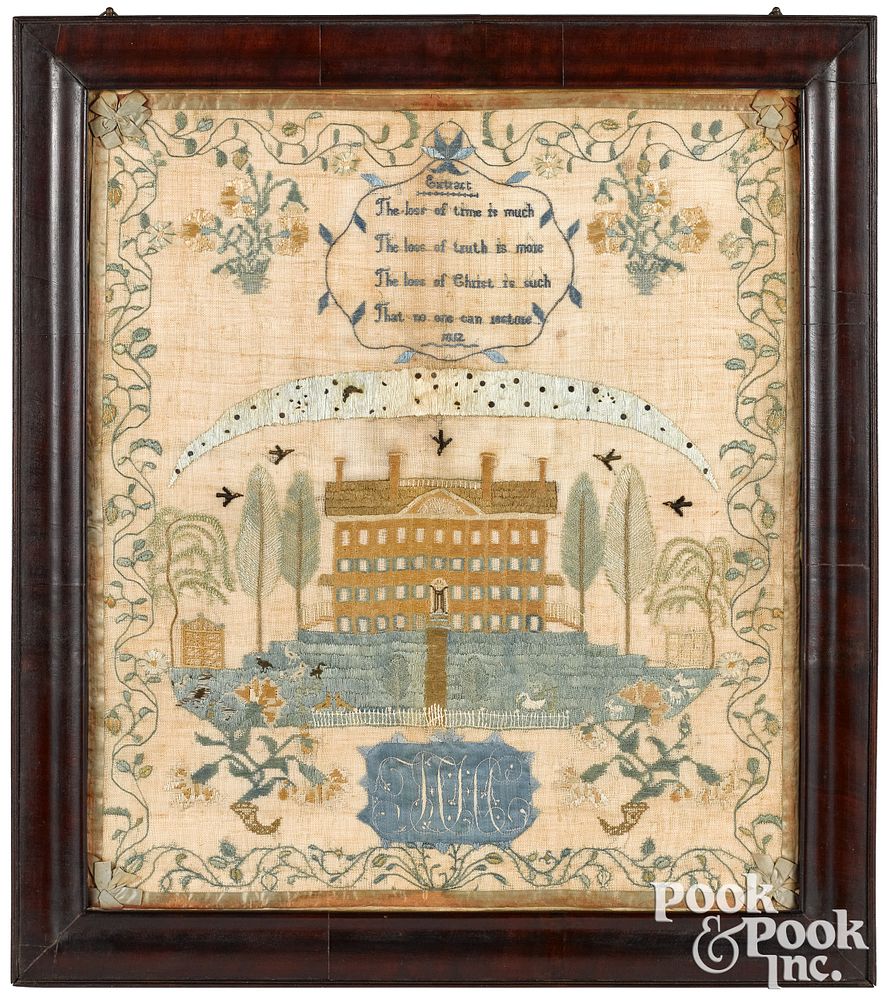 Appraisal: Important New Jersey silk on linen sampler Important Burlington County