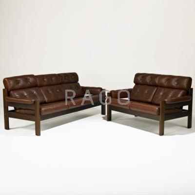 Appraisal: SCANDINAVIAN Three-seat sofa and love seat s Rosewood and leather