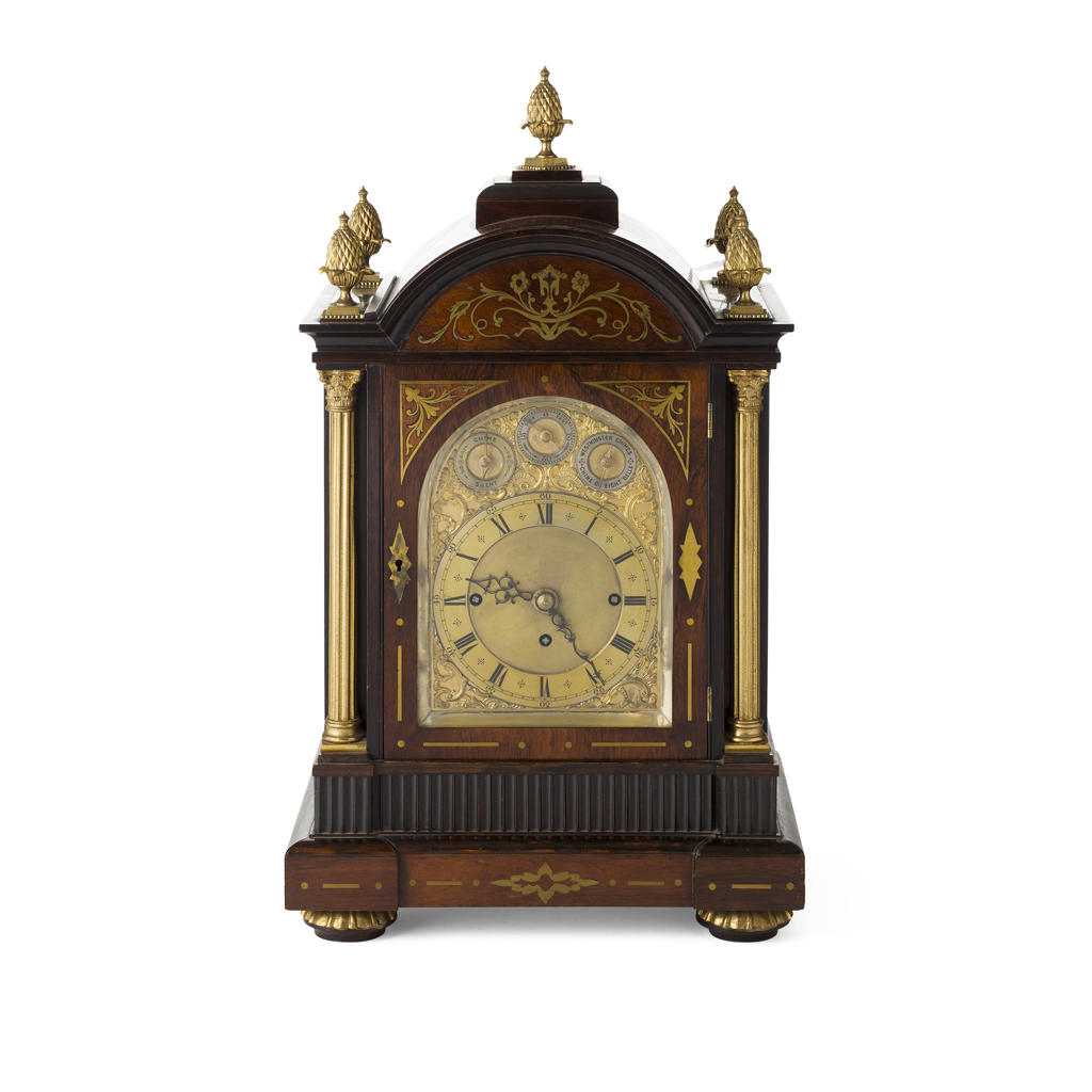 Appraisal: EDWARDIAN ROSEWOOD BRASS AND GILT METAL MOUNTED CHIMING BRACKET CLOCK