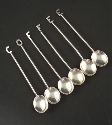 Appraisal: A set of six silver coffee spoons each with letter