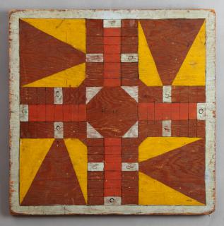 Appraisal: Vintage Polychromed Folk Art Parcheesi Board th c the reverse