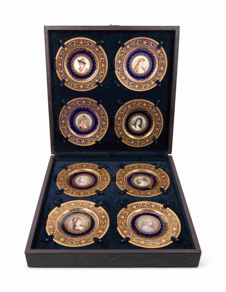 Appraisal: A Cased Set of Eight Vienna Style Fischer Mieg Porcelain