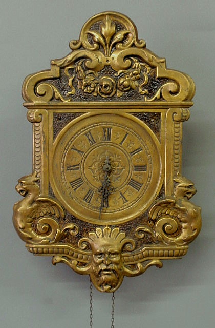 Appraisal: Continental brass wall clock th c with griffin floral and