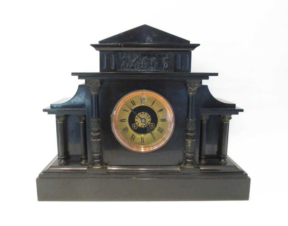 Appraisal: FRENCH S MARTI MANTEL CLOCK black marble case with patinated