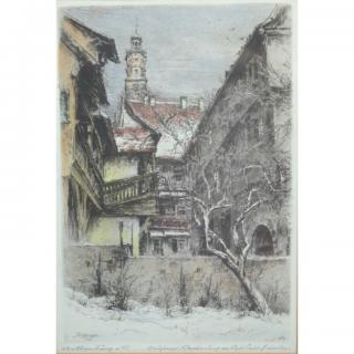 Appraisal: Framed colored etching by German artist Paul Geissler - Depicting